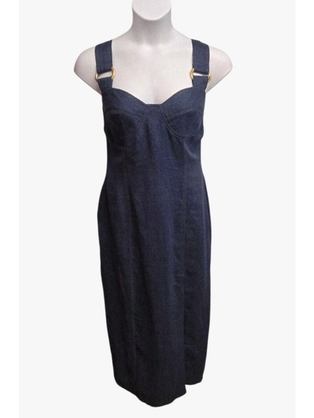 Vintage Paul Alexander Womens  12 Blue Linen Bustier Midi Dress 90's Indie